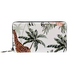 Damen-Geldbörse mit Reißverschluss, Kokosnusspalmen, Korallenhibiskus, Giraffe, Zebra, Giraffe, Reisegeldbörse, Leder-Clutch, Kartenhalter, Organizer, Handgelenktaschen, multi, 8.07x1x4.53 in von Nananma