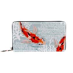 Damen Geldbörse mit Reißverschluss und Handy-Kupplung, Frühling-Sommer-Hintergrund mit Koi-Fisch, Korallen, Reise-Geldbörse, Leder-Clutch, Kartenhalter, Organizer, Handgelenktaschen, Farbe1, von Nananma