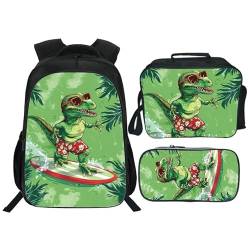 Nanen Dinosaurier-Rucksack, Dinosaurier-Büchertasche mit Lunchbox, Federmäppchen für Jungen, Kinder, Vorschule, Schule, Kinder, 3 Stück von Nanen