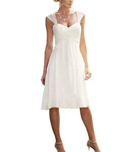 Nanger Damen Chiffon Hochzeitskleider Kurze Standesamt mit Riemen Boho Brautkleider Strand Weiß 40 von Nanger