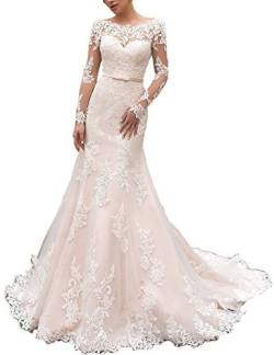 Nanger Damen Lange Ärmel Hochzeitskleider Meerjungfrau mit Applikationen Brautkleider Weiß 38 von Nanger