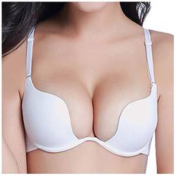 Nanier Damen Deep U Push Up Multiway Convertible Plunge BH Unterwäsche Weiß 80D von Nanier