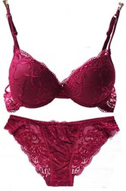 Nanier Damen Sexy Push up BH Set Mit Stickerei Wein rot 70C von Nanier