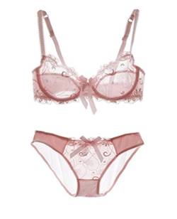 Nanier Soft BH Set Für Damen, Sexy, Transparente, Mit Stickerei, Aprikosen, 85B von Nanier