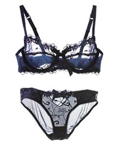 Nanier Soft BH set Für Damen, Sexy, Transparente, Mit Stickerei, Blau, 80A von Nanier