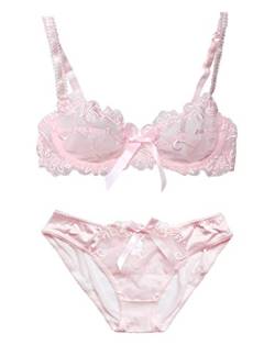 Nanier Soft BH set Für Damen, Sexy, Transparente, Mit Stickerei, Rosa, 70B von Nanier