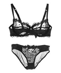 Nanier Soft BH set Für Damen, Sexy, Transparente, Mit Stickerei, Schwarz, 75C von Nanier