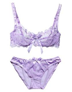 Nanier Soft BH set Für Damen, Sexy, Transparente, Mit Stickerei, Violett, 75A von Nanier