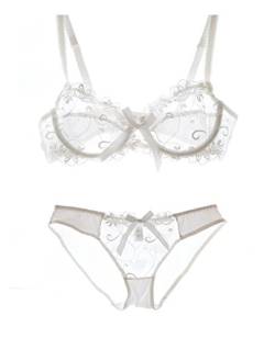 Nanier Soft BH set Für Damen, Sexy, Transparente, Mit Stickerei, Weiß, 75C von Nanier