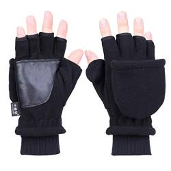 Nankod Damen Herren Winter Polar-Fleece-Halbfinger-Handschuhe, doppelschichtig, dicker Touchscreen, fingerlos, umwandelbare Fäustlinge mit Bezug a von Nankod
