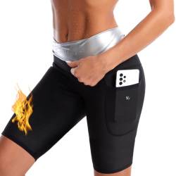 Nano Hertz Saunaanzüge Shorts Sauna Sporthose Hosen Abnehmen Taschen der seite Laufhose Hot Thermo Sweat Schwitzhose Hosen Schweiß Schwitzen Jogginghose Frauen Women Damen mädchen von Nano Hertz