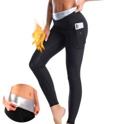 Nano Hertz Saunaanzüge Shorts Sauna Sporthose Hosen Laufhose Taschen der seite Hot Thermo Sweat Schwitzhose Hosen Schweiß Schwitzen Jogginghose Frauen Women Damen mädchen von Nano Hertz