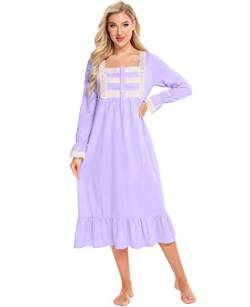 Nanxson Damen Baumwolle Nachthemd Langarm Nachtwäsche Vintage Viktorianisch Nachtkleid Schlafanzug (L, Violett-66) von Nanxson