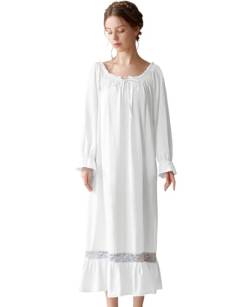 Nanxson Damen Baumwolle Nachthemd Langarm Nachtwäsche Vintage Viktorianisch Nachtkleid Schlafanzug (XL, Weiß-51) von Nanxson