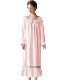 Nanxson Damen Baumwolle Nachthemd Langarm Nachtwäsche Vintage Viktorianisch Nachtkleid Schlafanzug (XXL, Rosa-51) von Nanxson