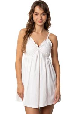 Nanxson Damen Baumwolle Nachthemd Sexy Chemise Slip Nachtwäsche Spitzen Unterhemd Negligees Schlafanzug (L,Weiß) von Nanxson