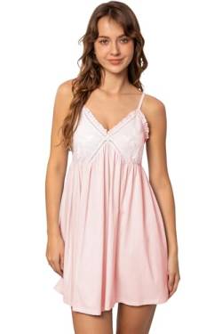 Nanxson Damen Baumwolle Nachthemd Sexy Chemise Slip Nachtwäsche Spitzen Unterhemd Negligees Schlafanzug (S,Rosa) von Nanxson