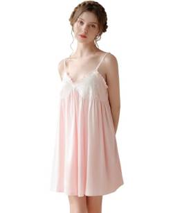 Nanxson Damen Baumwolle Nachthemd Sexy Chemise Slip Nachtwäsche Spitzen Unterhemd Negligees Schlafanzug (XL,Rosa) von Nanxson