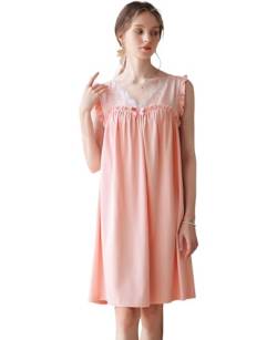Nanxson Damen Baumwolle Nachthemd Übergröße Schlafshirt Ärmellos Nachtkleid Spitze V-Ausschnitt Nachtwäsche Loungewear (S,Rosa) von Nanxson