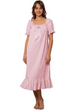 Nanxson Damen Baumwolle Nachthemd Vintage Viktorianischen Prinzessin Stil Nachtwäsche Kurz/Lange Ärmel Nachtkleid (L,Kurzarm Rosa) von Nanxson