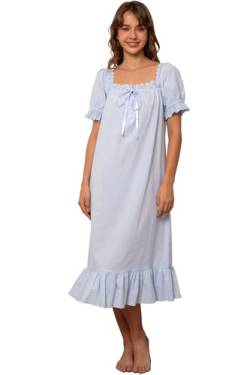 Nanxson Damen Baumwolle Nachthemd Vintage Viktorianischen Prinzessin Stil Nachtwäsche Kurz/Lange Ärmel Nachtkleid (S,Kurzarm Blau) von Nanxson