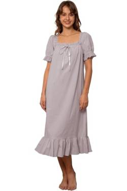 Nanxson Damen Baumwolle Nachthemd Vintage Viktorianischen Prinzessin Stil Nachtwäsche Kurz/Lange Ärmel Nachtkleid (XXL,Kurzarm Grau) von Nanxson