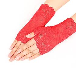 Nanxson Damen Fingerlose Spitzen Handschuhe Braut Spitzen Handschuhe für Hochzeitsfeier Halloween ST0084 (Rot-84, Eine Größe) von Nanxson