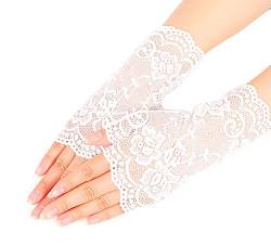 Nanxson Damen Fingerlose Spitzen Handschuhe Braut Spitzen Handschuhe für Hochzeitsfeier Halloween ST0084 (Weiß-84, Eine Größe) von Nanxson