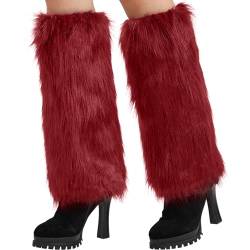 Nanxson Damen Furry Fuzzy Beinwärmer Winter Warm Beinlinge Lange Booten Stulpe Abdeckung TTW0034 (Wine von Nanxson