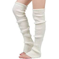 Nanxson Damen Lang Stulpe Leg Warmer Gestrickte Over-Knee Lange Beinstulpe Tanzen Strumpf (Creme Weiß-65) von Nanxson