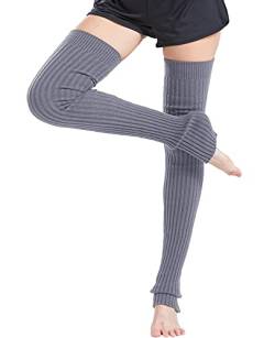 Nanxson Damen Mädchen Extra Lang Basic Leg Warmer Gestrickte Over-Knee Lange Stulpe Beinstulpe Tanzen Strumpf TTW0056, S 80cm, Hell Grau von Nanxson