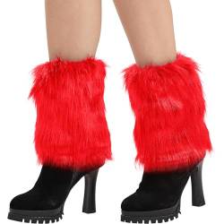 Nanxson Damen Mädchen Stulpen Furry Fuzzy Beistulpe Beinwärmer Kurz Beinlinge Strumpf (Hell Rot) von Nanxson