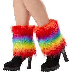 Nanxson Damen Mädchen Stulpen Furry Fuzzy Beistulpe Beinwärmer Kurz Beinlinge Strumpf (Langer Regenbogen) von Nanxson