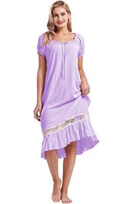 Nanxson Damen Nachthemd Kurzarm Nachtwäsche Sommer Spitze Vintage Nachtkleid Schlafanzüge (L, Violett) von Nanxson
