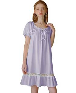 Nanxson Damen Nachthemd Kurzarm Nachtwäsche Sommer Spitze Vintage Nachtkleid Schlafanzüge (L, Violett-83) von Nanxson