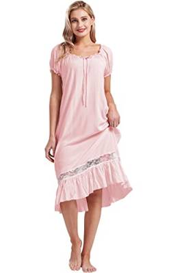 Nanxson Damen Nachthemd Kurzarm Nachtwäsche Sommer Spitze Vintage Nachtkleid Schlafanzüge (M, Rosa) von Nanxson