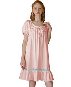 Nanxson Damen Nachthemd Kurzarm Nachtwäsche Sommer Spitze Vintage Nachtkleid Schlafanzüge (XXL, Rosa-83) von Nanxson