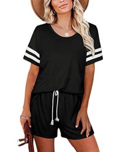 Nanxson Damen Schlafanzug Kurz Sommer Pyjama Set Streifen Schlafhemd Zweiteilig Nachtwäsche (S, Schwarz-59) von Nanxson