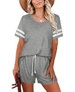 Nanxson Damen Schlafanzug Kurz Sommer Pyjama Set Streifen Schlafhemd Zweiteilig Nachtwäsche (XL, Hell Grau-59) von Nanxson