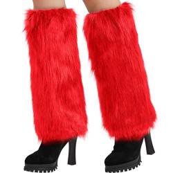 Nanxson Damen Stulpen Lange Furry Fuzzy Beinwärmer Strümpfe Winter Warm Beinlinge Stulpe TTW0034 (Hell Rot) von Nanxson