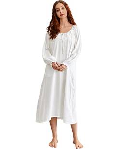 Nanxson Viktorianisch Nachthemden für Damen Langarm Nachthemd Leichte Nachtwäsche Langes Schlafanzug (L,Weiß) von Nanxson