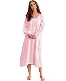 Nanxson Viktorianisch Nachthemden für Damen Langarm Nachthemd Leichte Nachtwäsche Langes Schlafanzug (S,Rosa) von Nanxson