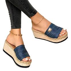 Napacoh Damen Sandale Mit Keilabsatz - Blau 37 von Napacoh