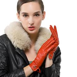 Nappaglo Damen Italienisches Lammfell Leder Handschuhe Touchscreen Winter Warm Langes Fleecefutter Handschuhe (L (Umfang der Handfl?che:19.0-20.3cm), Rot(Non-Touchscreen)) von Nappaglo