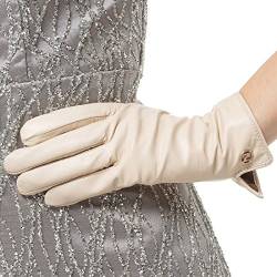 Nappaglo Damen Italienisches Lammfell Leder Handschuhe Touchscreen Winter Warm Langes Fleecefutter Handschuhe (L (Umfang der Handfläche:19.0-20.3cm), Weiß(Non-Touchscreen)) von Nappaglo