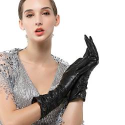Nappaglo Damen Italienisches Lammfell Leder Handschuhe Winter Warm Langes Fleecefutter Handschuhe (XXL (Umfang der Handfläche:21.6-22.8cm), Schwarz(Non-Touchscreen)) von Nappaglo