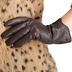 Nappaglo Damen Lederhandschuhe Winter Touchscreen Lammfell Elegant Echtleder Warm Handschuhe Outdoor, braun, M von Nappaglo