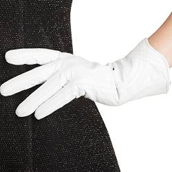 Nappaglo Damen Lederhandschuhe Winter Touchscreen Lammfell Elegant Echtleder Warm Handschuhe Outdoor, weiß, L von Nappaglo