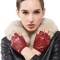 Nappaglo Damen Lederhandschuhe für fahren Halbfinger fingerlose Lammfell Leder Fitness Outdoor kurz ungefüttert Handschuhe (M (Umfang der Handfläche:17.8-19.0cm), Winerote) von Nappaglo