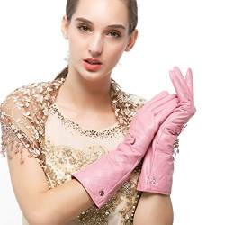 Nappaglo Damen Winter Lange Leder Handschuhe aus echtem Nappaleder Touchscreen Party Warm Fausthandschuhe (M (Umfang der Handfläche:17.8-19.0cm), Rosa(Non-Touchscreen)) von Nappaglo